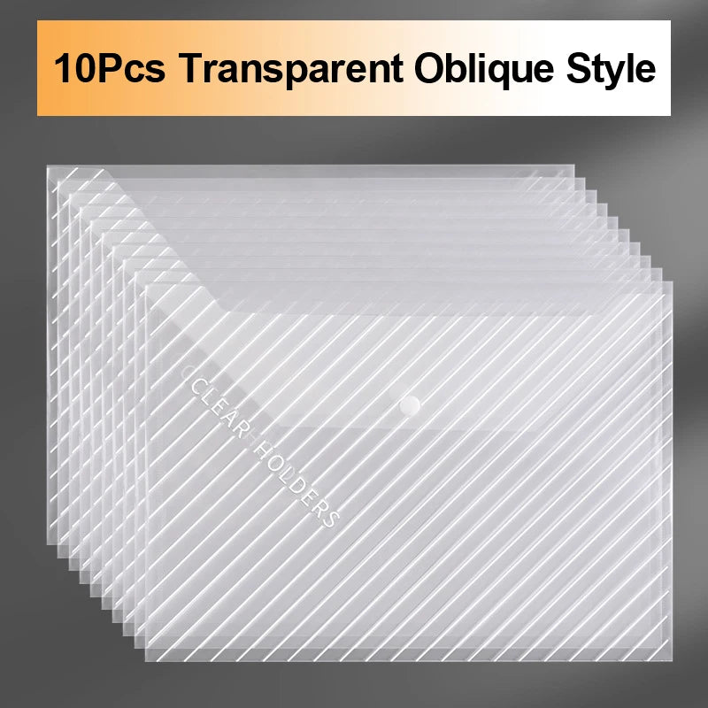 10 Pcs A4 Transparent Waterproof File Folder With Snap Buckles – Large Capacity For Office, School, And Exam Papers