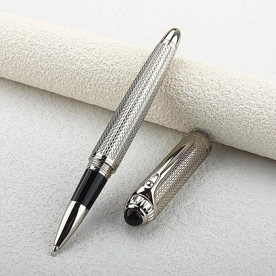 Luxury Quality Metal Rollerball Pen Silver Mesh Pattern Stationery Office School Supplies Ink Pen New