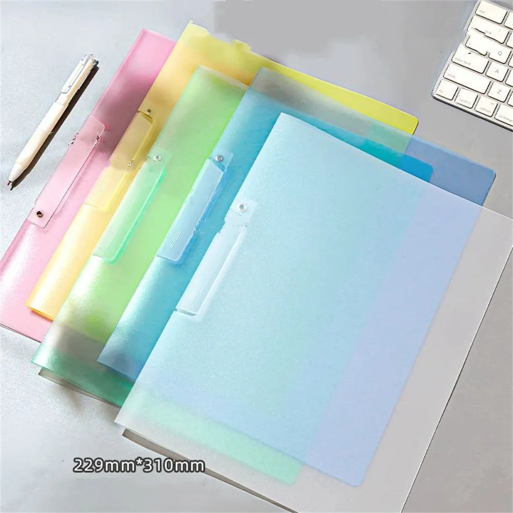 Color Transparent Folder Rotating Side Opening Buckle A4 Information Test Paper Storage Portable Office Folder Swing Rod Clip