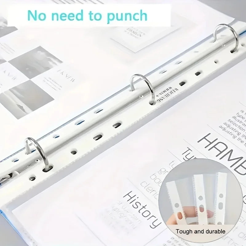 100pcs Clear A4 Plastic File Bags - 11-Hole, 3-Ring Binder Compatible Document Protectors, Durable PP Material for Office School