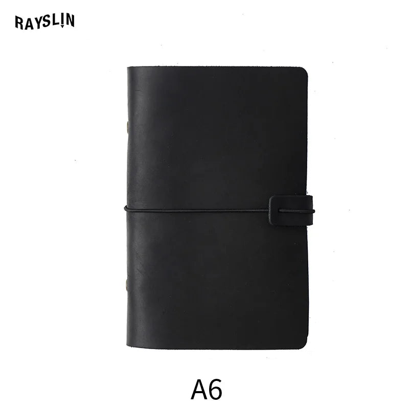 A5 A6 A7 Loose-leaf Notebook Cowhide Leather Journal Planner 192 Pages School Office Note Book Lined Blank Pure Color Retro Gift