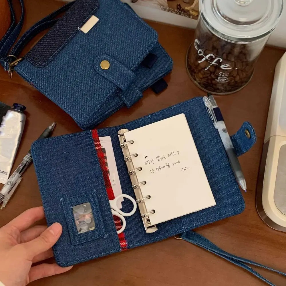 High-end A7 Retro Denim Notebook Loose Leaf Thick Paper Binder Notebook Refillable Reusable Casing Handwritten Diary Friend