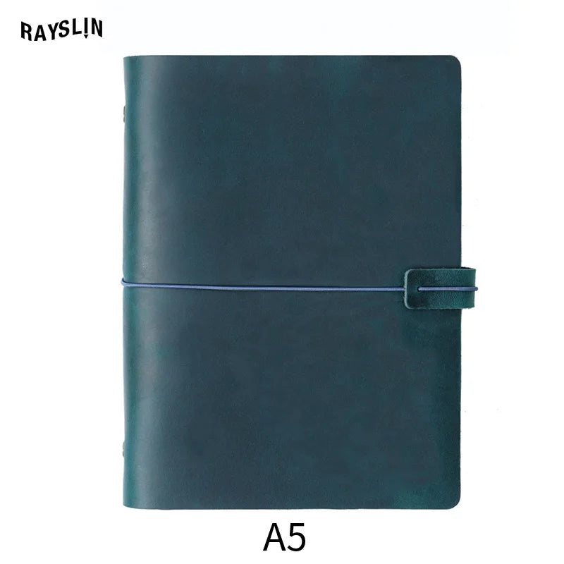 A5 A6 A7 Loose-leaf Notebook Cowhide Leather Journal Planner 192 Pages School Office Note Book Lined Blank Pure Color Retro Gift