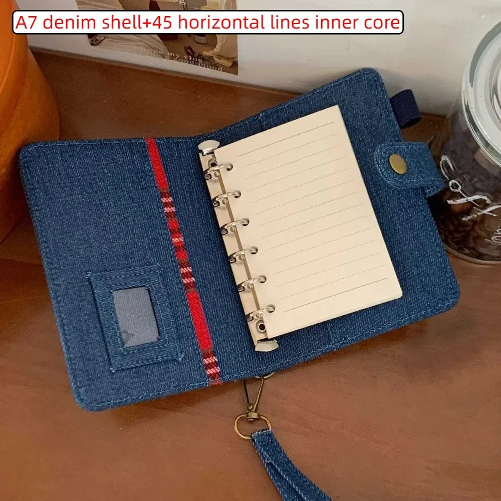 High-end A7 Retro Denim Notebook Loose Leaf Thick Paper Binder Notebook Refillable Reusable Casing Handwritten Diary Friend