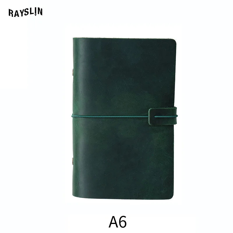 A5 A6 A7 Loose-leaf Notebook Cowhide Leather Journal Planner 192 Pages School Office Note Book Lined Blank Pure Color Retro Gift