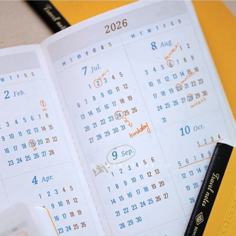 2026 Annual Calendar Plan Schedule Traveler Notebook Planner Inner Page for Planner Core Replacement Travel Journal