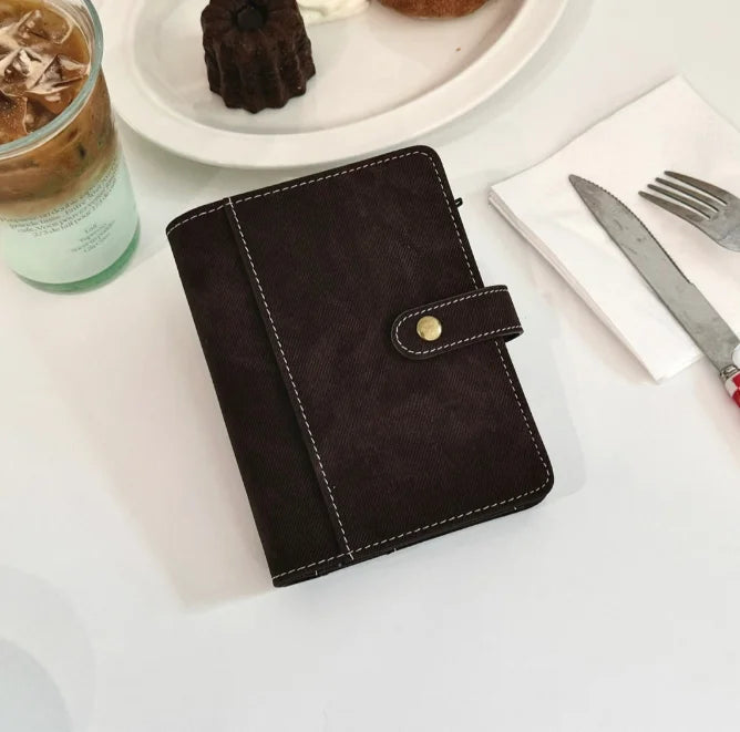 Black PU  A7 Loose Leaf Binder Journal Notebook Diary Cover Ring Planners Organizer Easy Carrying Agenda