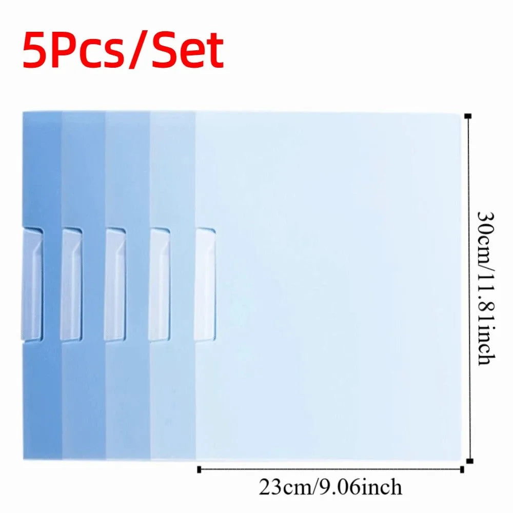 5Pcs Gradient Design Rotating Side Opening Folder Waterproof Dustproof A4 File Folder Plastic with Label Test Paper Storage Clip