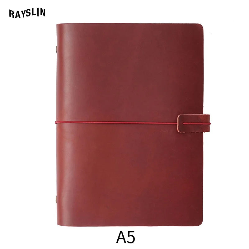 A5 A6 A7 Loose-leaf Notebook Cowhide Leather Journal Planner 192 Pages School Office Note Book Lined Blank Pure Color Retro Gift