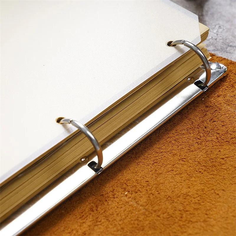 Big Notebook A4 Cowhide Leather Cover Sketchbook Office Retro Loose-leaf Notebook Gift Lined Blank Journal