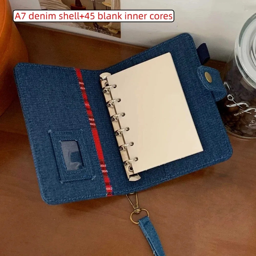 High-end A7 Retro Denim Notebook Loose Leaf Thick Paper Binder Notebook Refillable Reusable Casing Handwritten Diary Friend