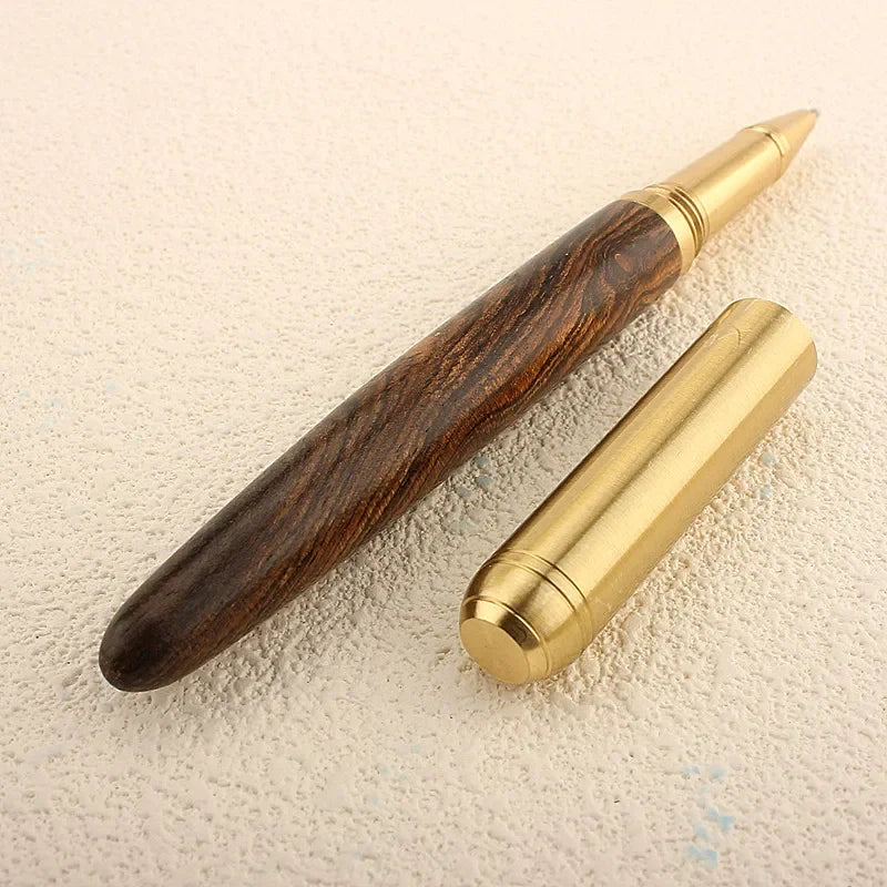 Vintage Luxury Wooden Tiger Pattern Copper Roller Ball Pen Signature Pen Fine Nib 0.7mm Writing Tool
