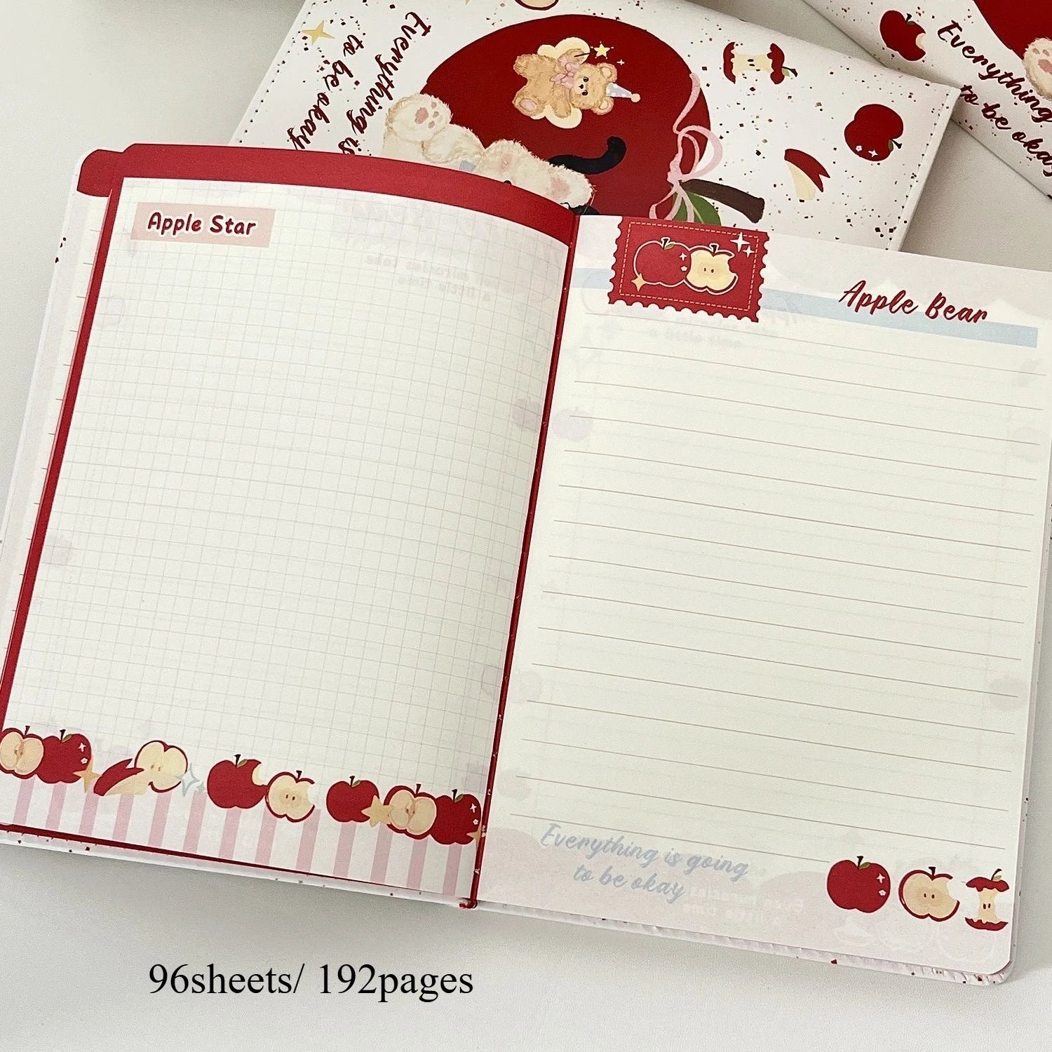 Cute Apple Bear A5 Notebook-santa Theme PU Leather Journal,Colorful Pages with Thick Paper,Kawaii Gift for Students&Christmas