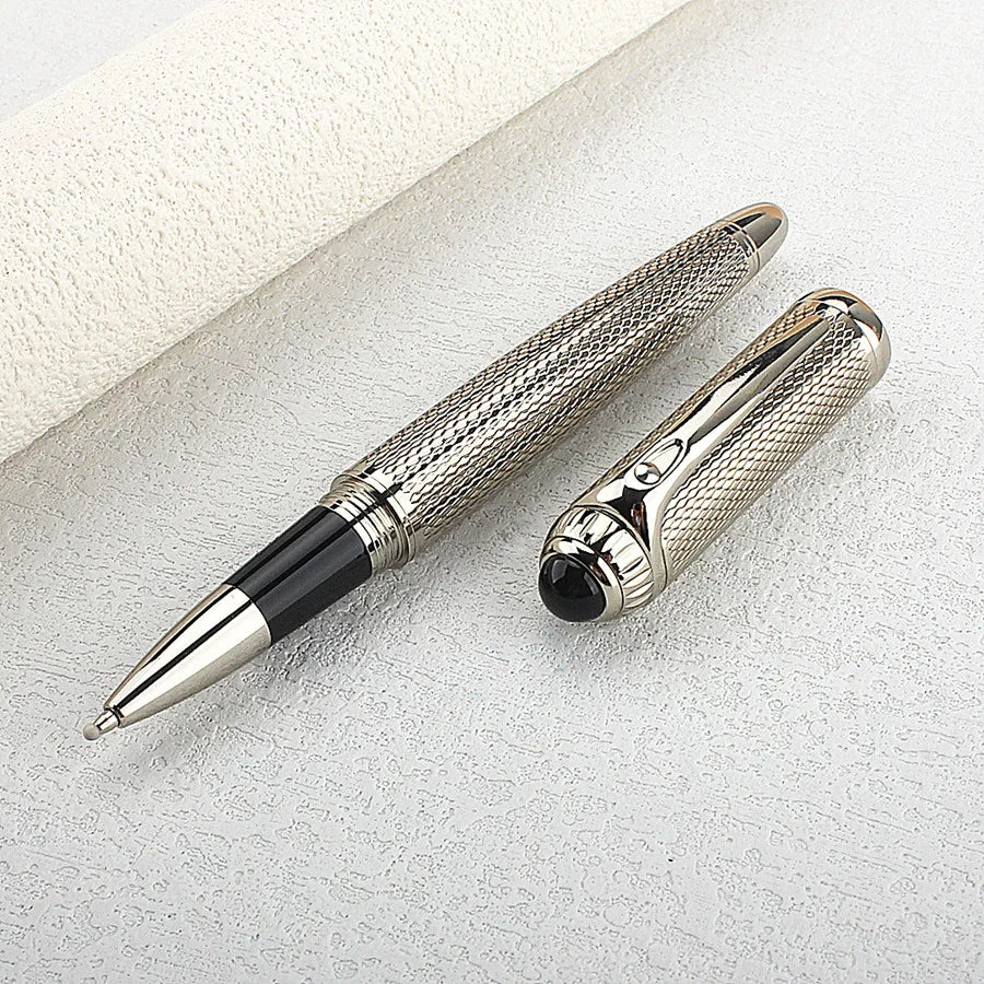 Luxury Quality Metal Rollerball Pen Silver Mesh Pattern Stationery Office School Supplies Ink Pen New