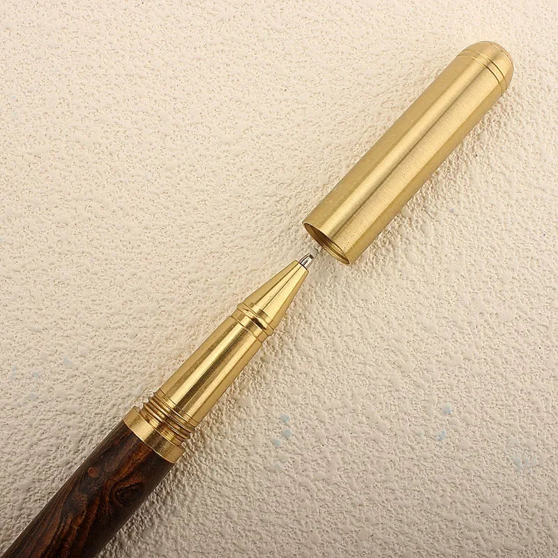 Vintage Luxury Wooden Tiger Pattern Copper Roller Ball Pen Signature Pen Fine Nib 0.7mm Writing Tool
