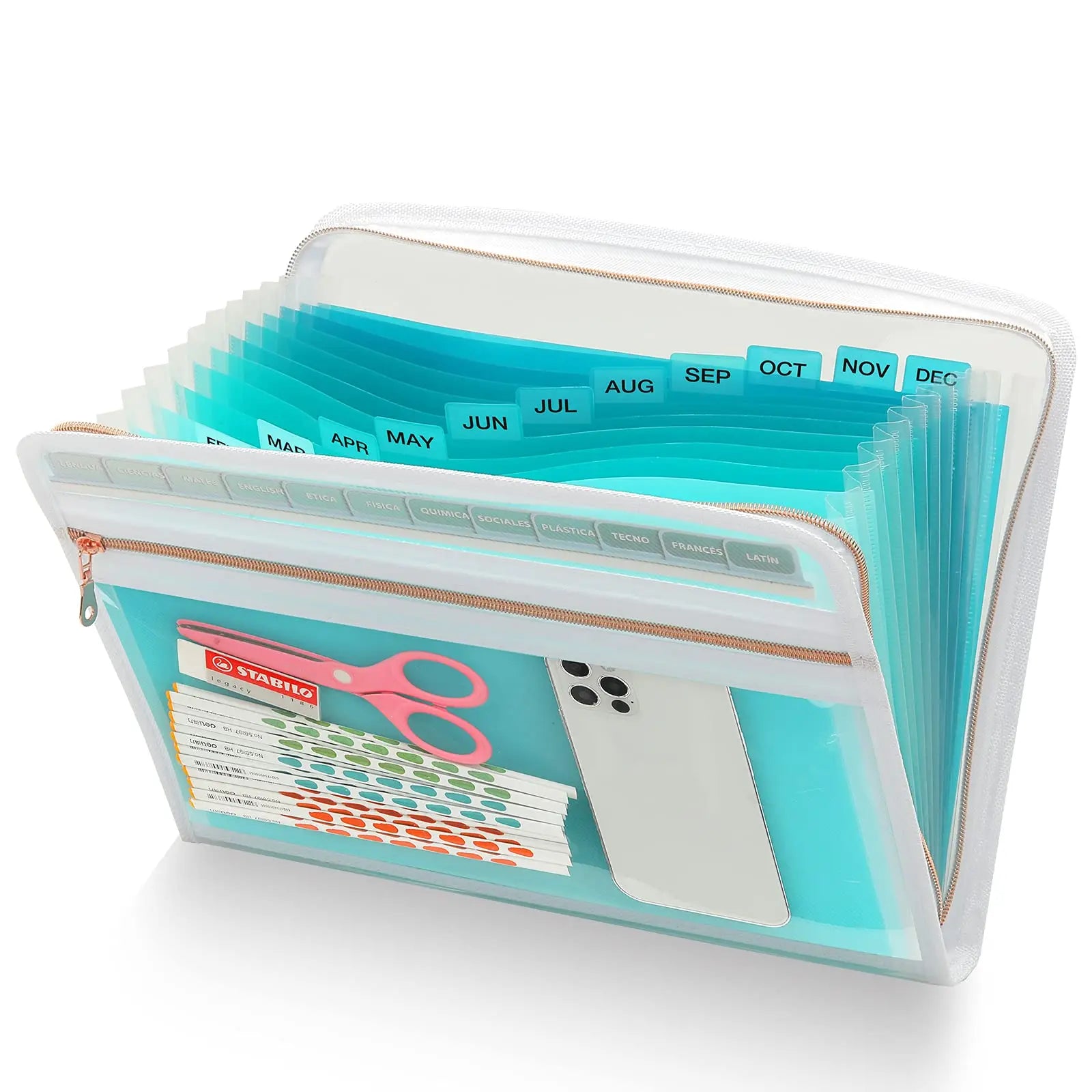 13 Pocket Expanding File Folder Organizer with Front Clear Pouch,Accordion File Organizer with Zipper Closure,Papers Letter Size