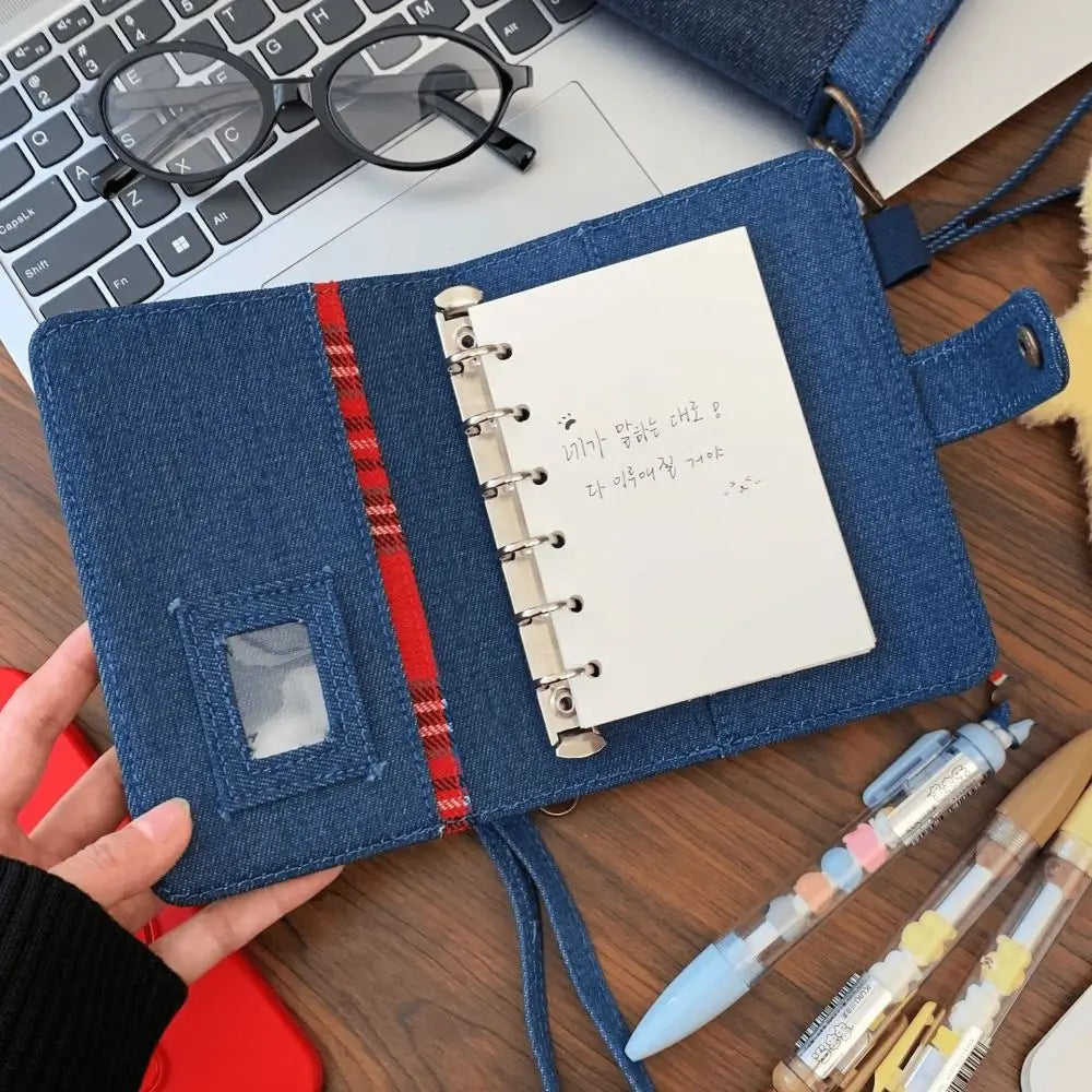 High-end A7 Retro Denim Notebook Loose Leaf Thick Paper Binder Notebook Refillable Reusable Casing Handwritten Diary Friend