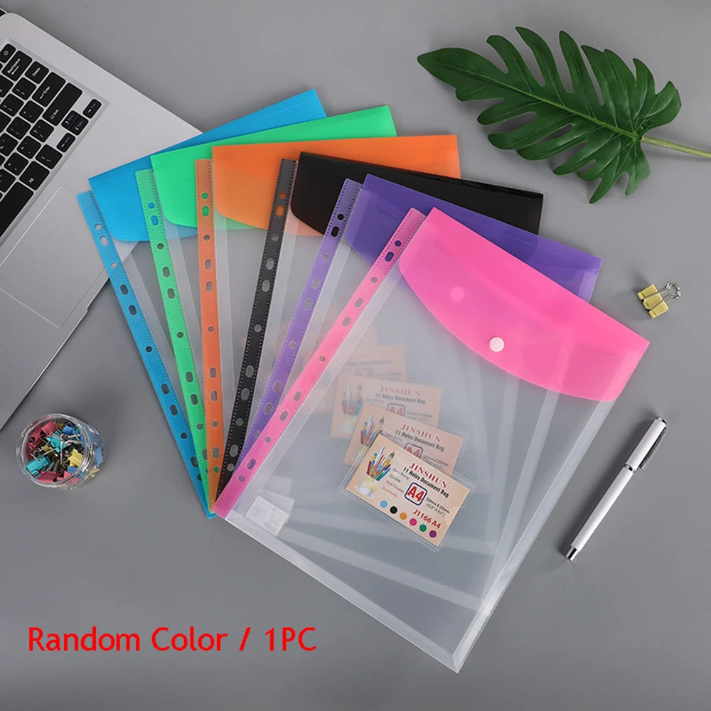 1Pc A4 Expandable Binder Pocket For 2/3/4 Ring Binder Heavy Duty Plastic Envelope File Folders With Snap Button And Label Pocket