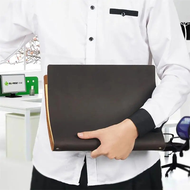 Big Notebook A4 Cowhide Leather Cover Sketchbook Office Retro Loose-leaf Notebook Gift Lined Blank Journal