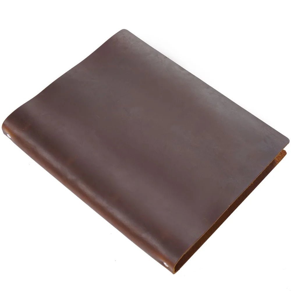 Big Notebook A4 Cowhide Leather Cover Sketchbook Office Retro Loose-leaf Notebook Gift Lined Blank Journal