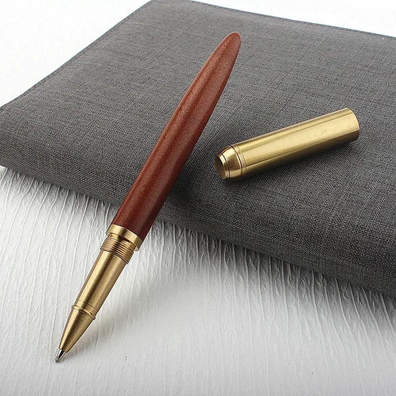 High Quality Wooden Roller Ball Pens Red Black Golden Trim Stationery Office School Supplies New