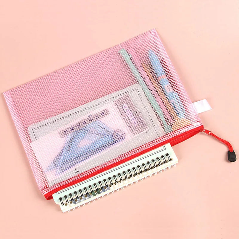 10PCS Stationery Storage Folder File Mesh Zipper Pouch Document Bag Office and Educational Supplies Storage Students Stationery