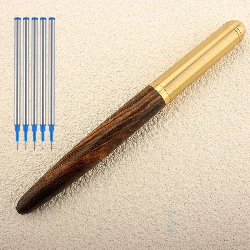 Vintage Luxury Wooden Tiger Pattern Copper Roller Ball Pen Signature Pen Fine Nib 0.7mm Writing Tool